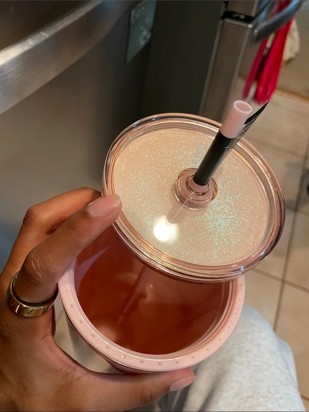 Starbucks Pink and Rose Gold Celestial Refillable Tumbler